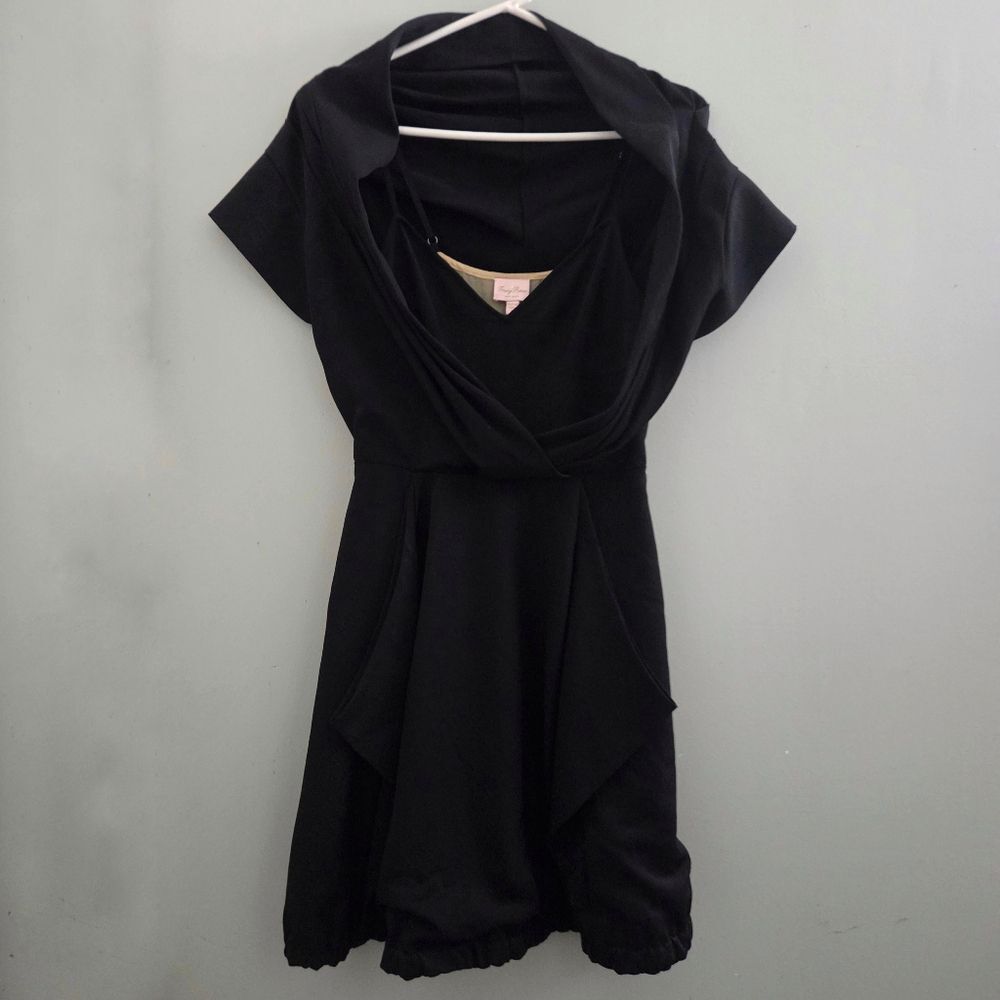 Title: Tracy Reese Y2K Bubble Hem Faux Wrap Black Cocktail Dress Size 6